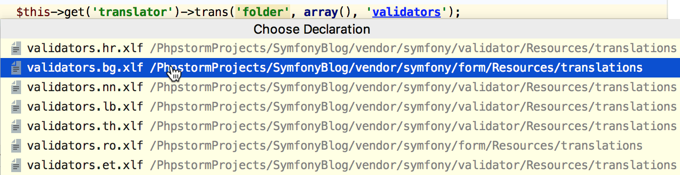 Navigate to Symfony translation domain Navigate to Symfony translation domain