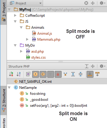 Tool window Split mode Tool window Split mode