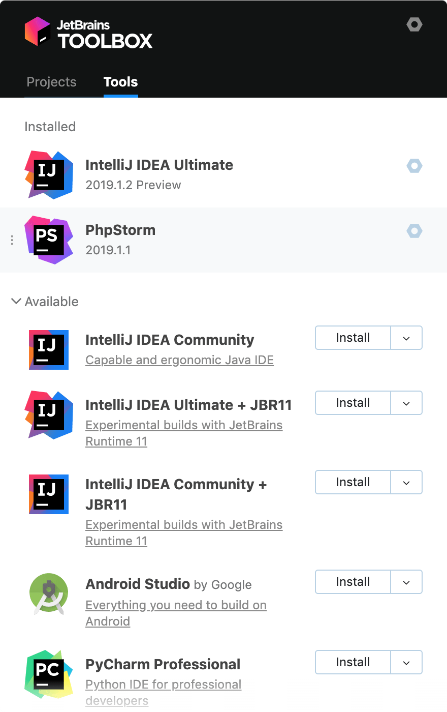 PhpStorm in the Toolbox app PhpStorm in the Toolbox app