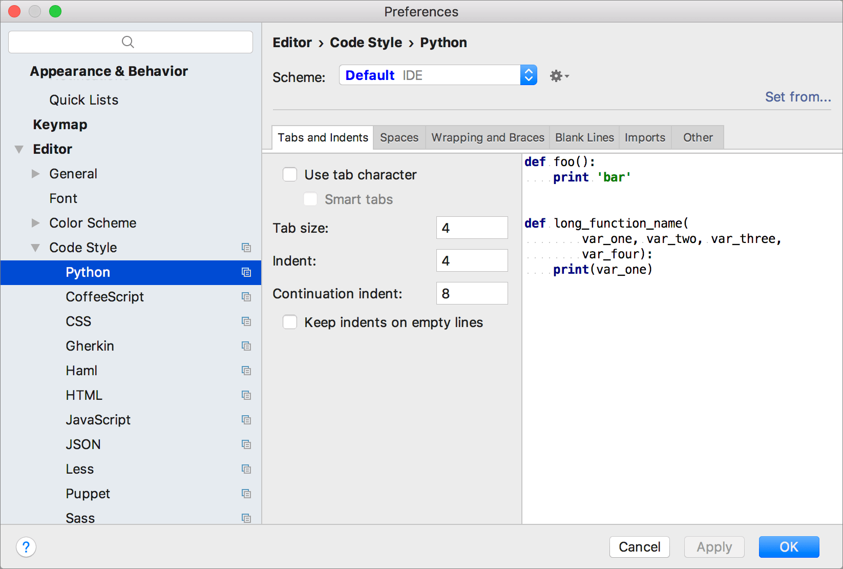 Code style settings
