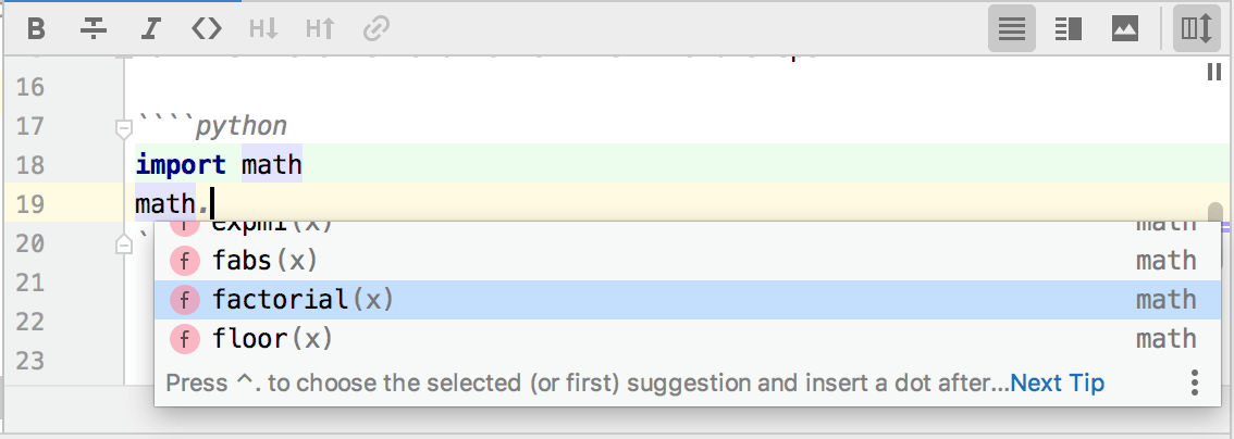 Markdown completion in fenced code blocks