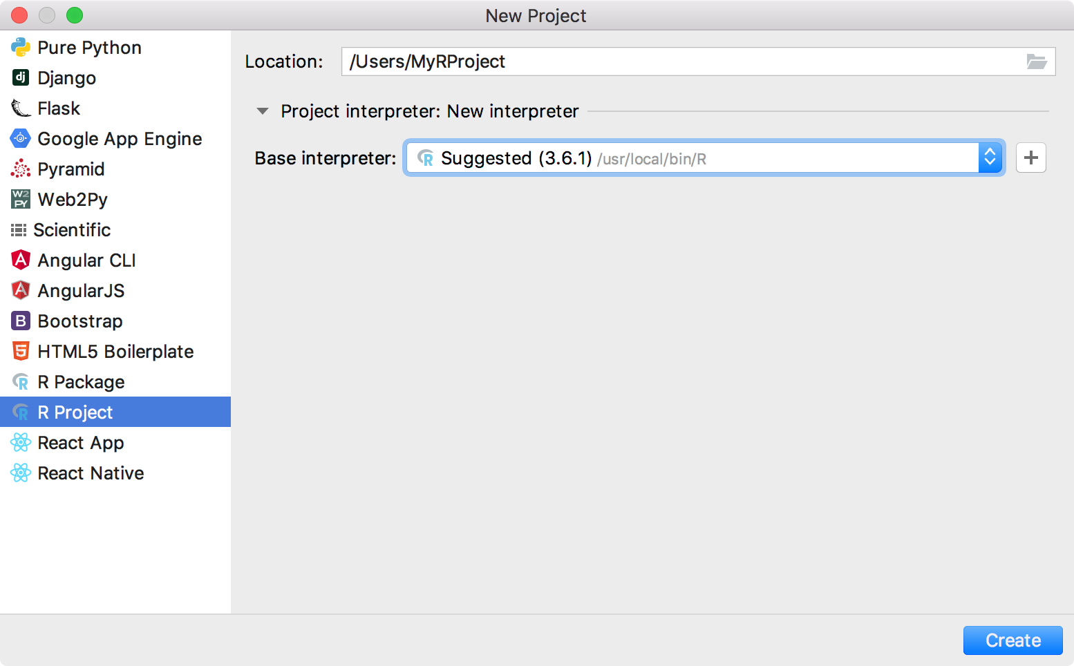 Adding a new project R interpreter
