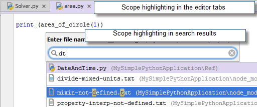 Scope highlighting in the editor tabs and search results