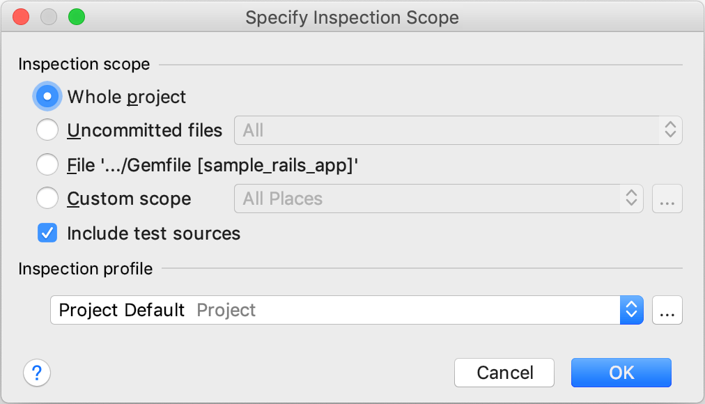 Inspection scope Inspection scope