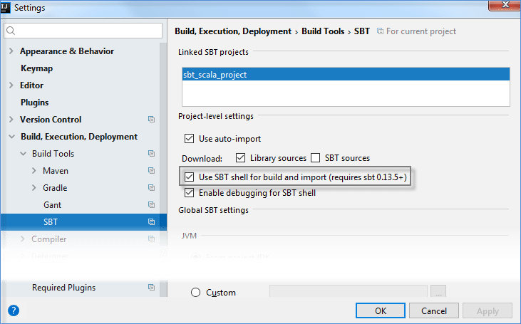 sbt settings for running sbt shell