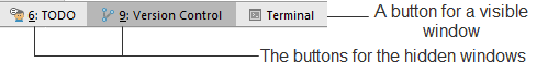 Buttons for visible and hidden tool windows