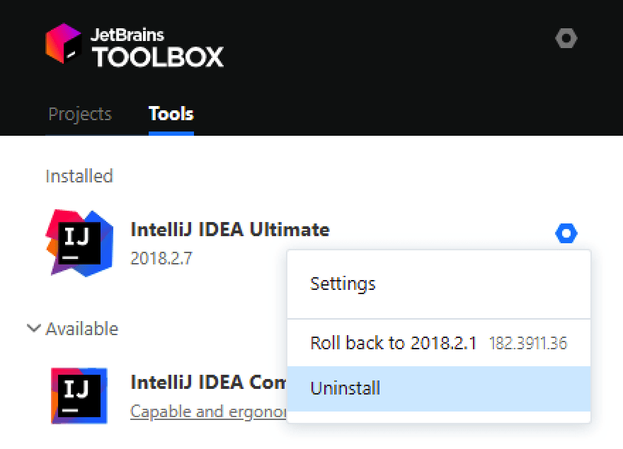 Uninstall IntelliJ IDEA using the Toolbox App