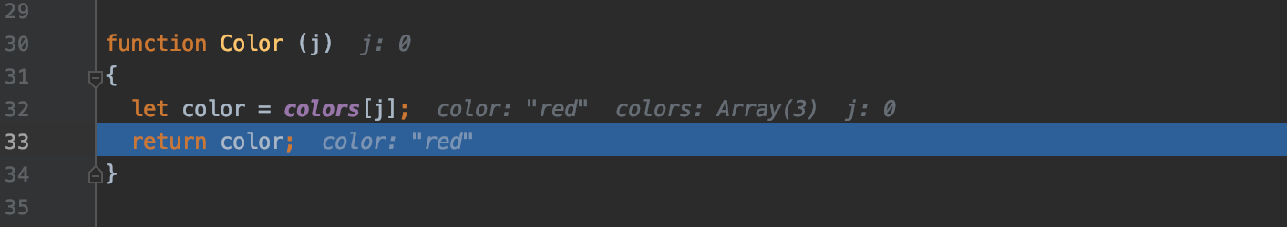 現在の実行ポイントを示す青い線 Blue line indicating the current execution point