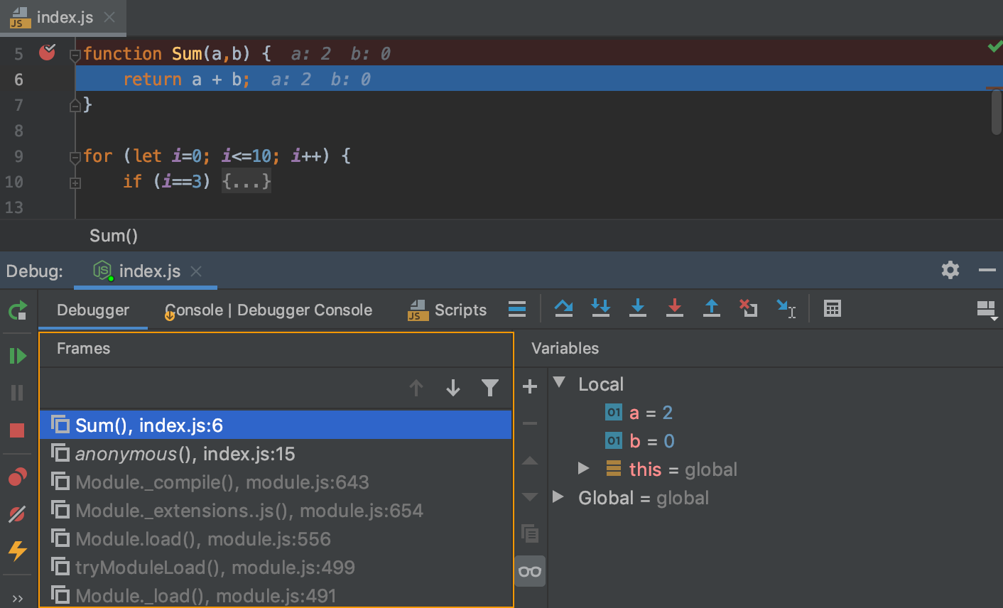 フレームタブ Frames tab