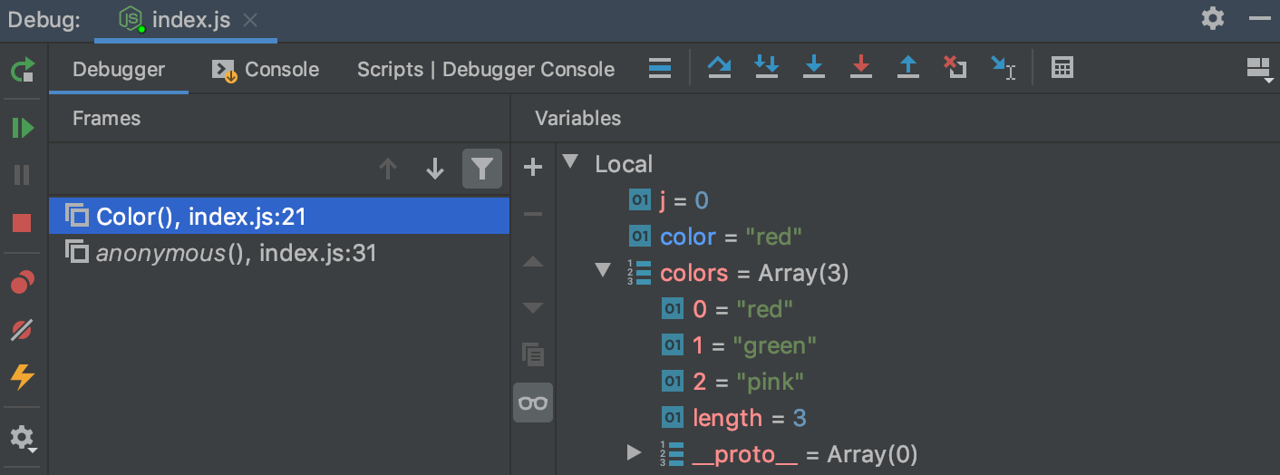 変数タブには、現在の実行ポイントから見える変数が表示されます The Variables tab shows you the variables visible from the current execution point