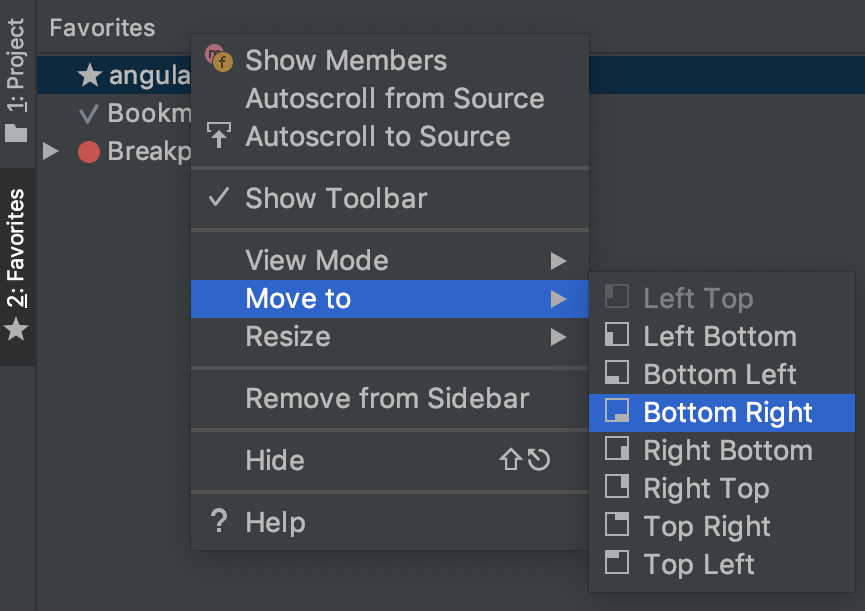 Moving a tool window using the context menu