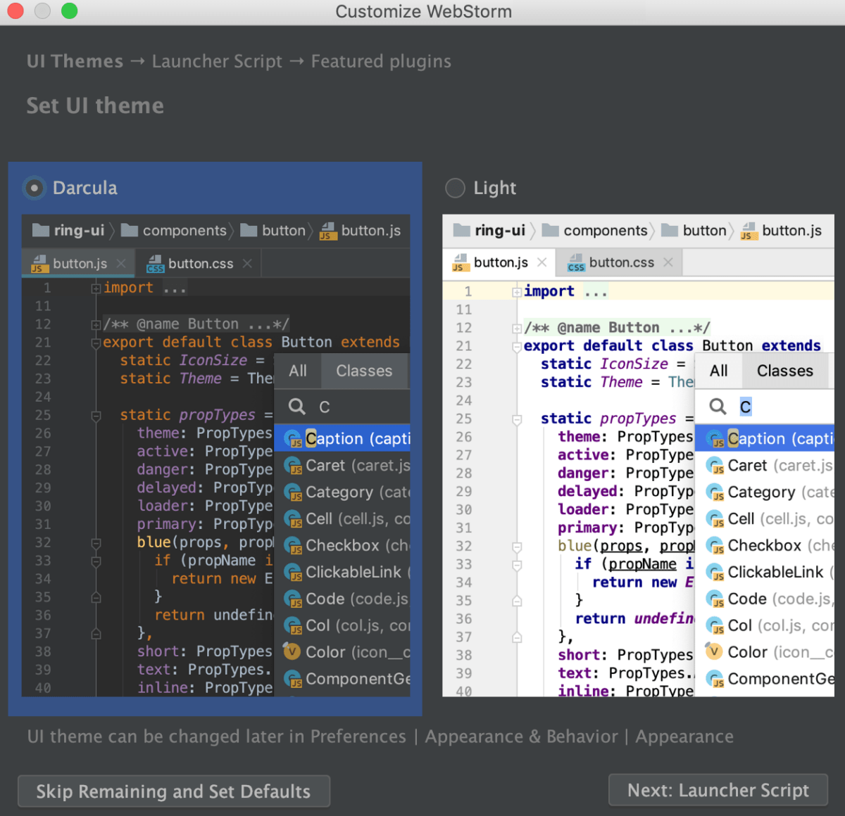 Select the UI theme Select the UI theme