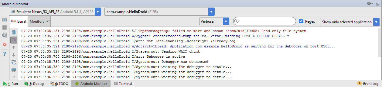 Android logcat Android logcat
