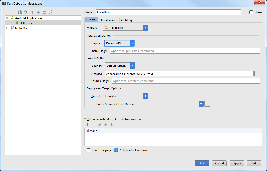 Android run debug config Android run debug config