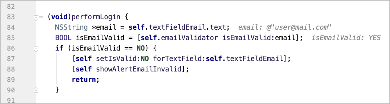 Variable values are displayed at the lines where they are used Variable values are displayed at the lines where they are used