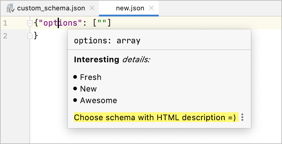 HTML descriptions in documentation for JSON schema definitions with x-intellij-html-description property HTML descriptions in documentation for JSON schema definitions with x-intellij-html-description property