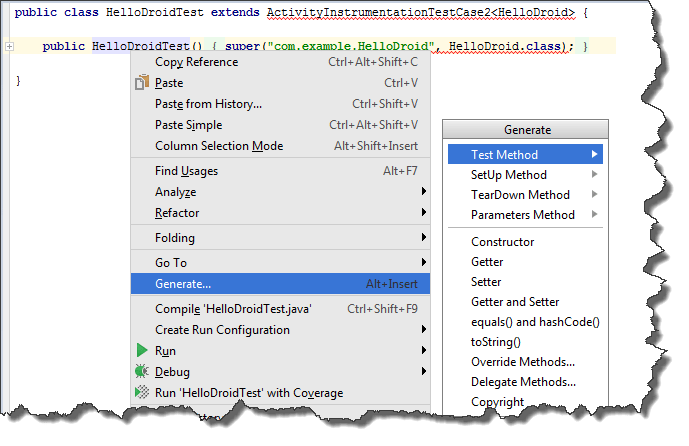 android generate test method android generate test method