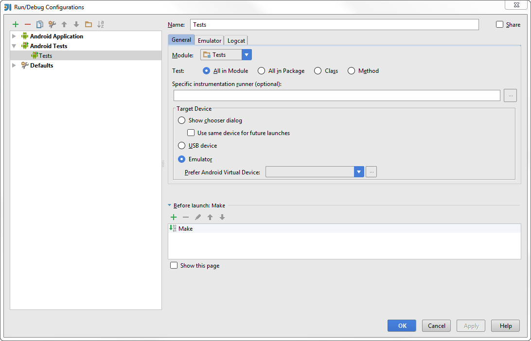 android run debug config tests android run debug config tests