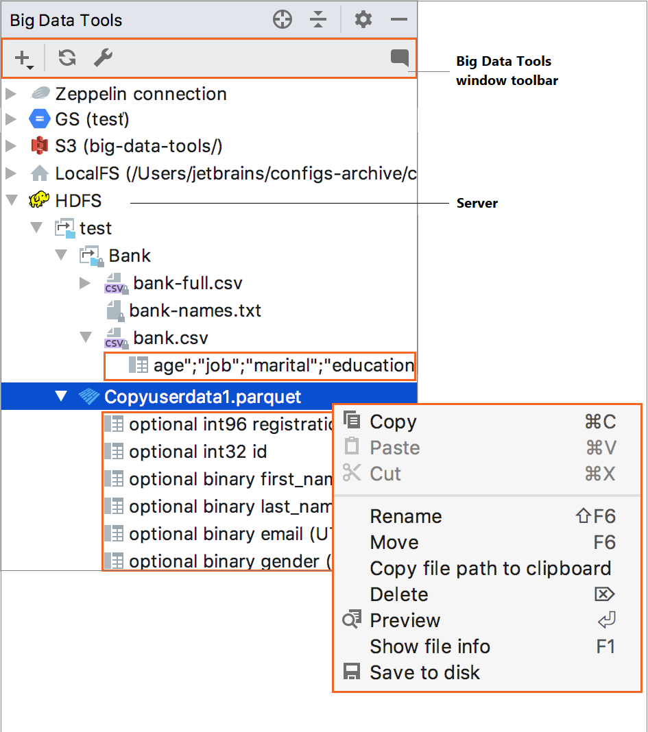 Data files in the BDT window Data files in the BDT window