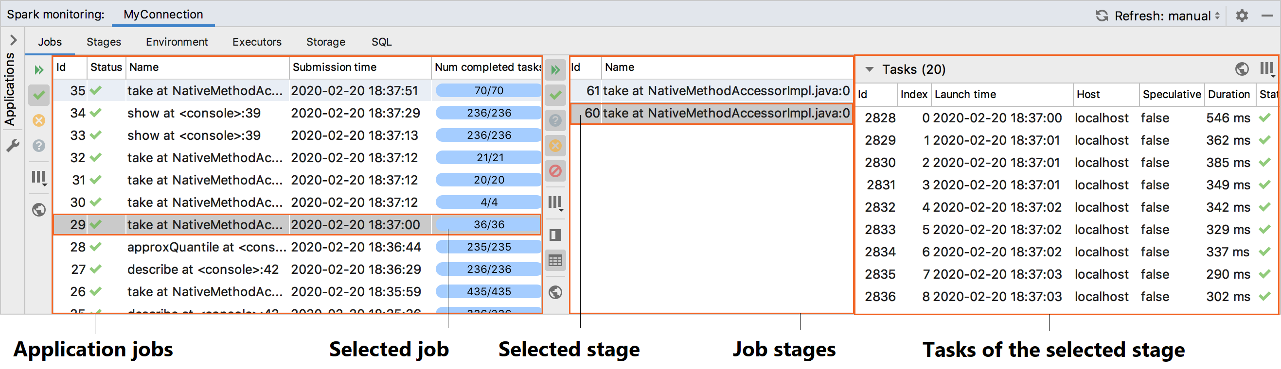Spark monitoring tool window Spark monitoring tool window