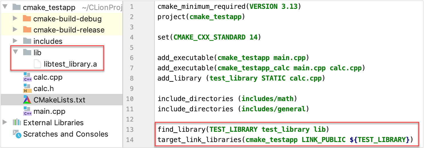 cmake link static library