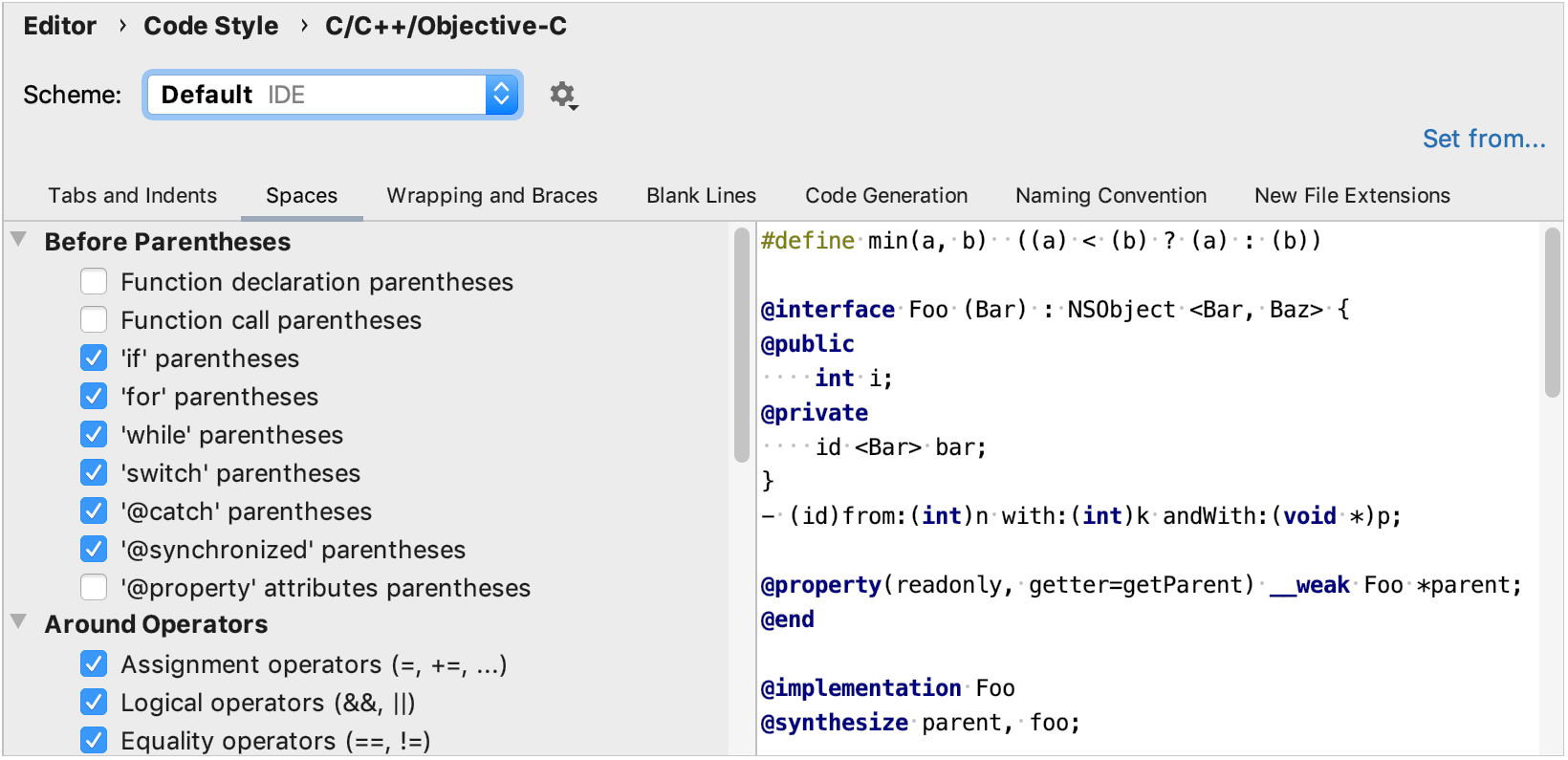 Code style settings for C/C++ Code style settings for C/C++