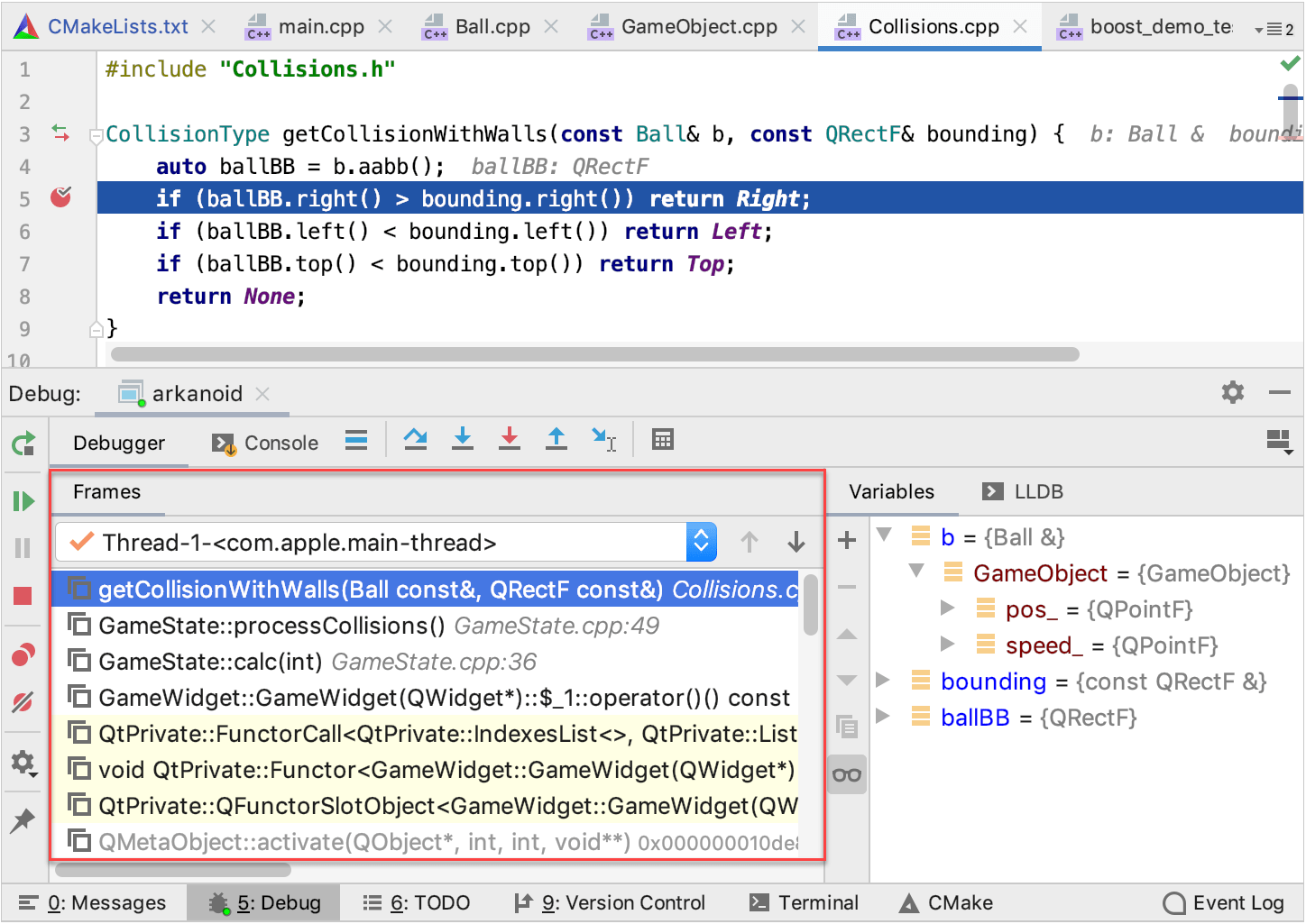 Frames tab of the Debug tool window Frames tab of the Debug tool window