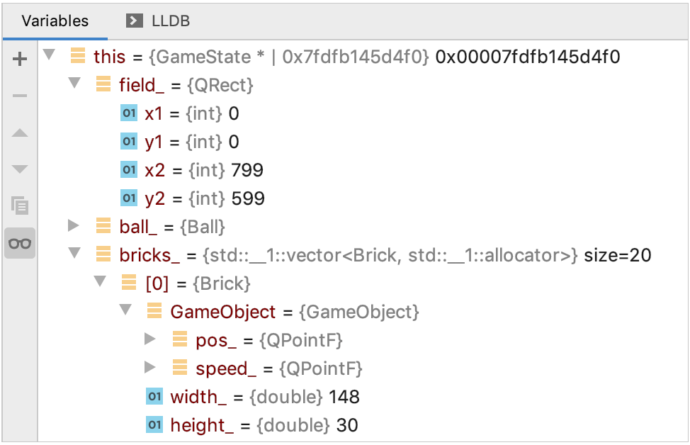Variables pane Variables pane