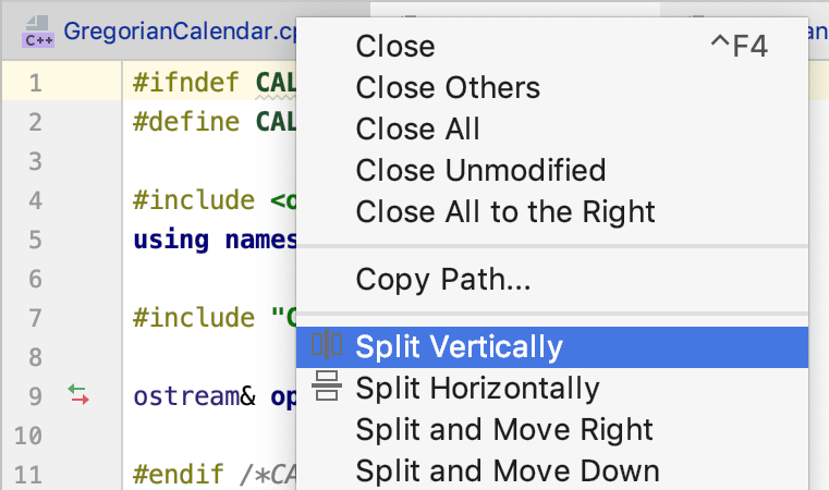 Editor splitting actions Editor splitting actions