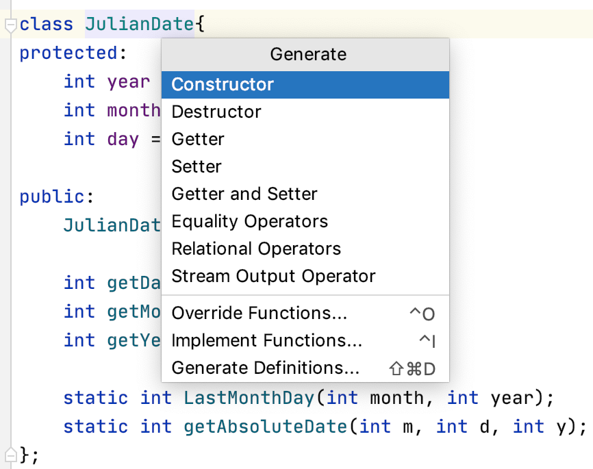 the Generate menu the Generate menu