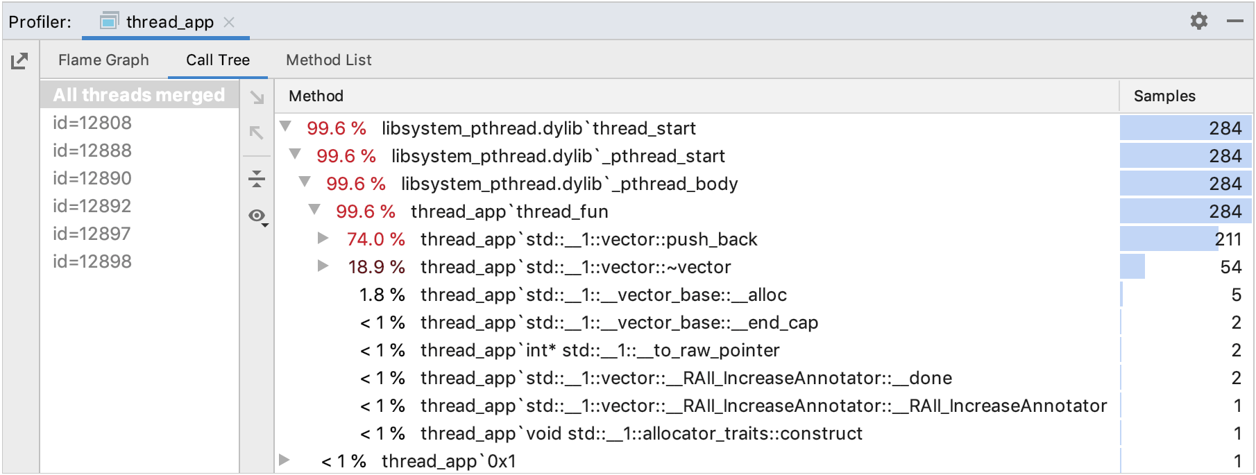call tree tab in the profiler results call tree tab in the profiler results