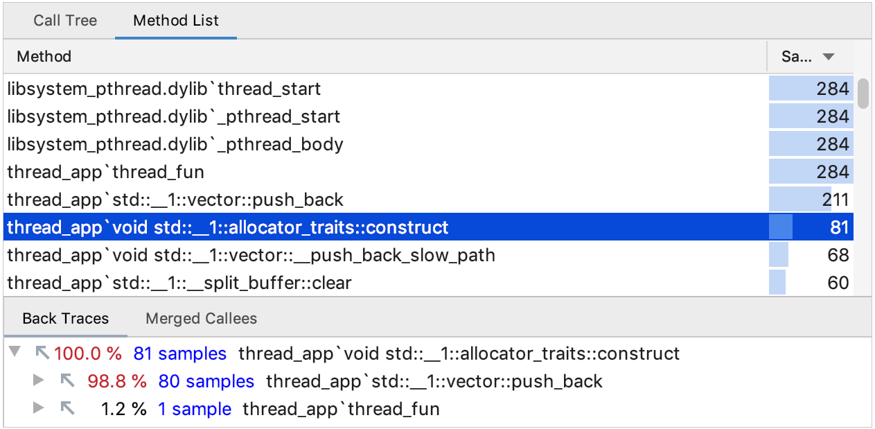 method list tab in the profiler results method list tab in the profiler results