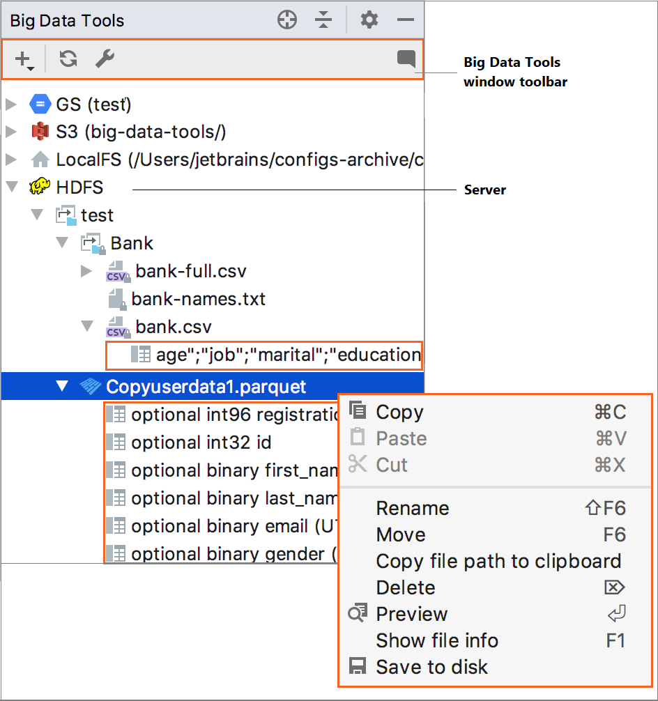 Data files in the BDT window Data files in the BDT window