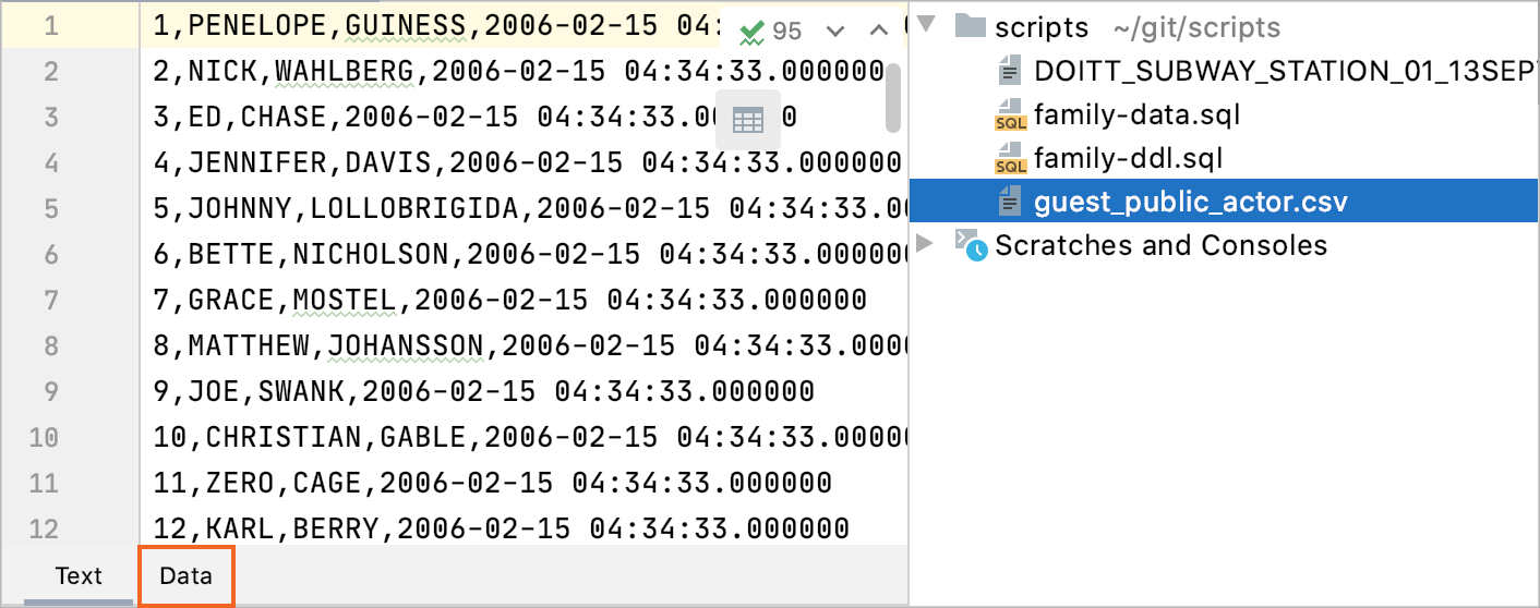 the Data tab appears automatically when you open CSV files the Data tab appears automatically when you open CSV files