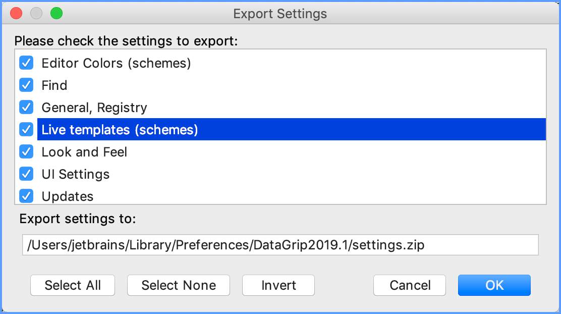Export live templates Export live templates