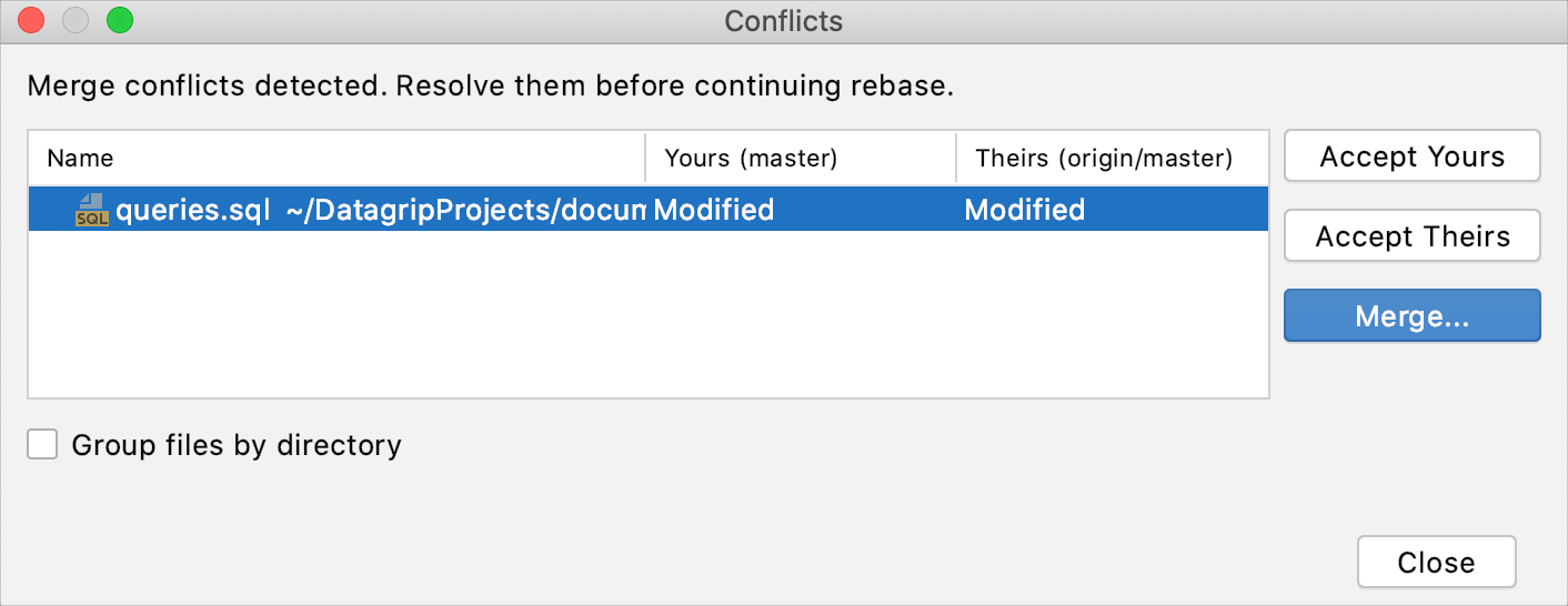 Files Merged with Conflicts dialog Files Merged with Conflicts dialog
