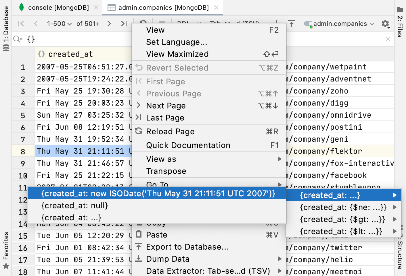 The Filter by action is available in MongoDB The Filter by action is available in MongoDB