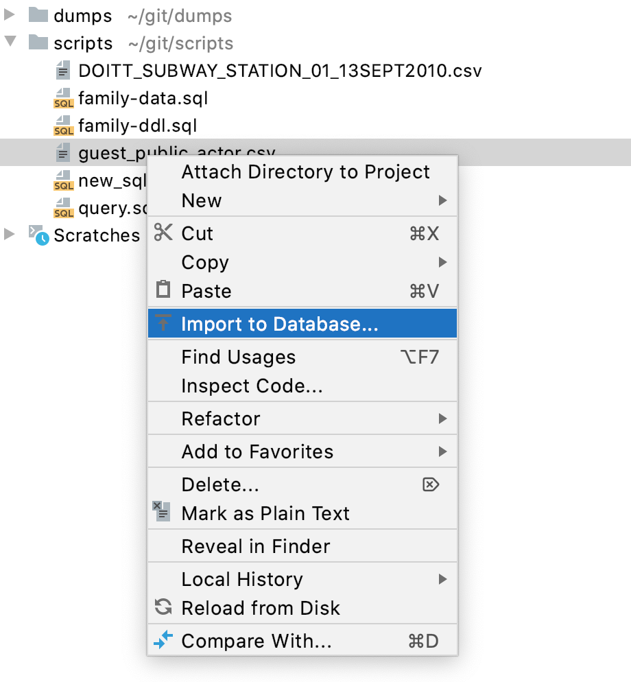 the Import file action in the context menu for CSV the Import file action in the context menu for CSV