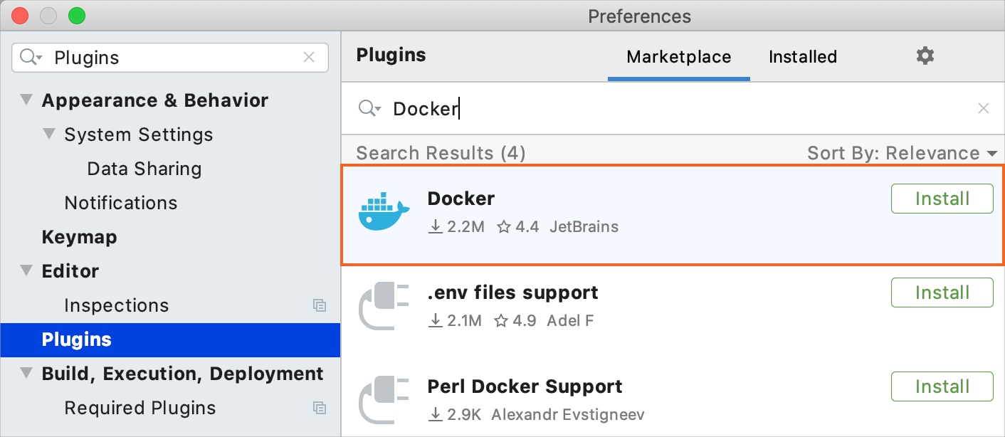 Install the Docker plugin by JetBrains Install the Docker plugin by JetBrains