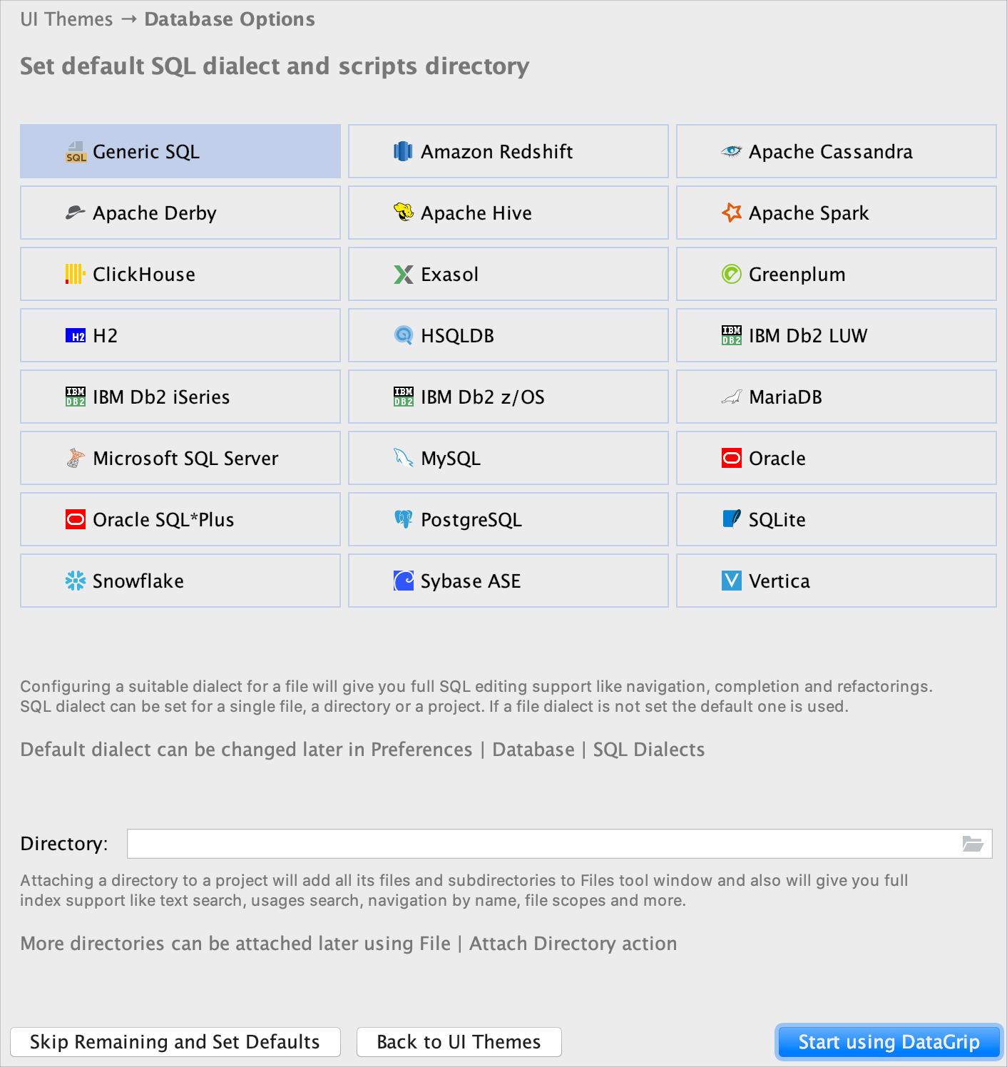 Installation step - select preferred SQL dialect Installation step - select preferred SQL dialect