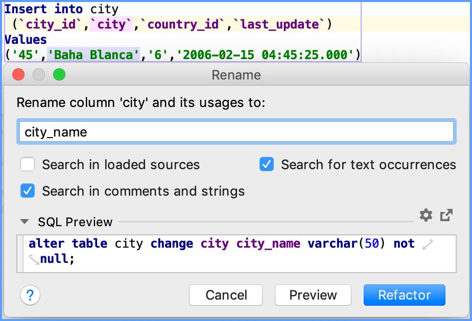 Rename database objects Rename database objects