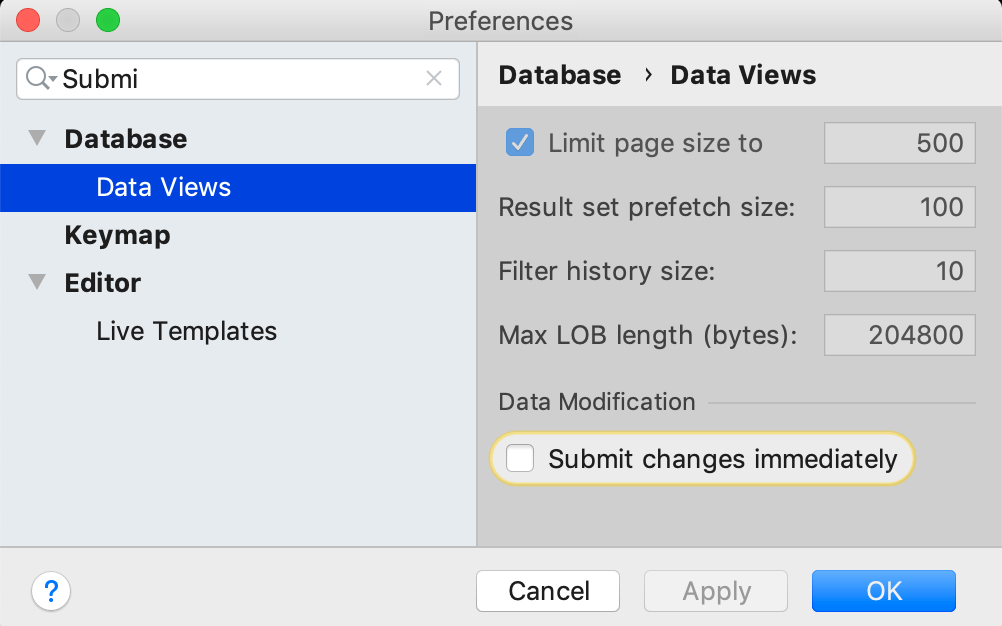 Submit changes immediately Submit changes immediately