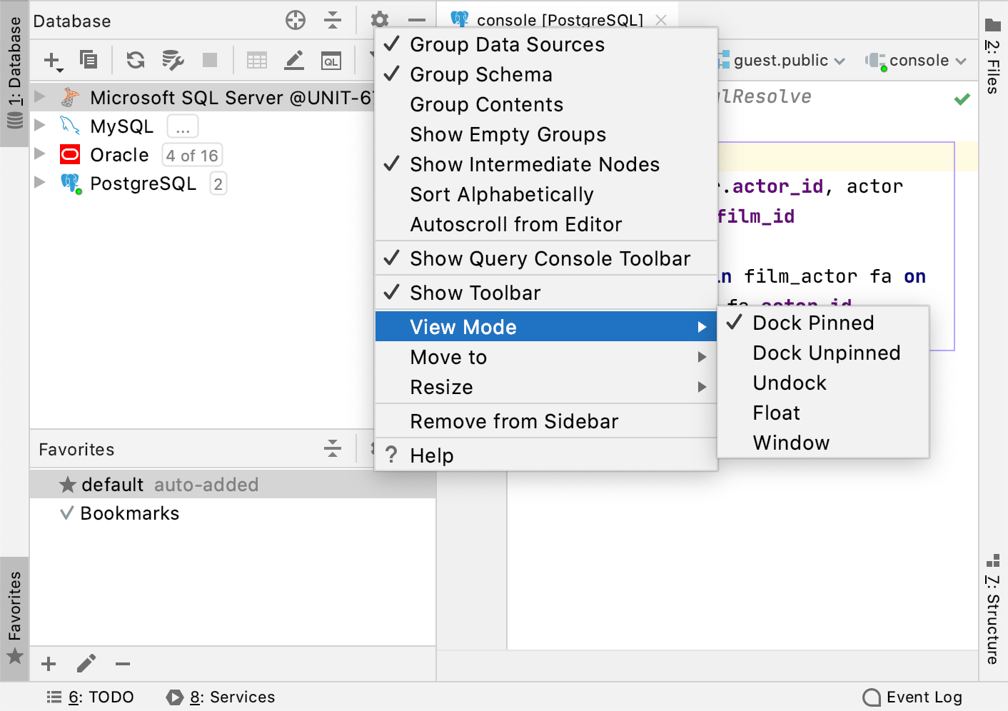 Tool window options menu: Move to Tool window options menu: Move to