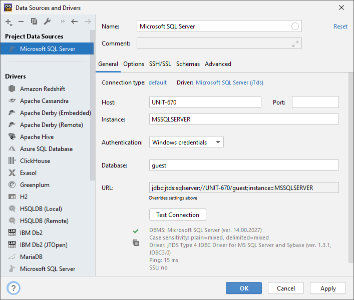 connect using sql tabs