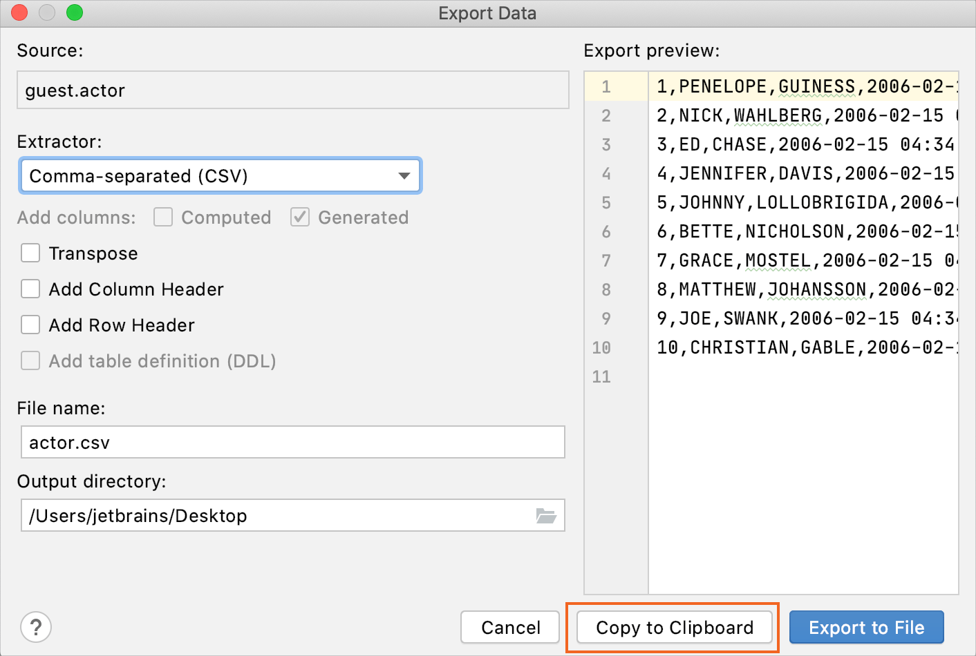 Export a view to the clipboard Export a view to the clipboard