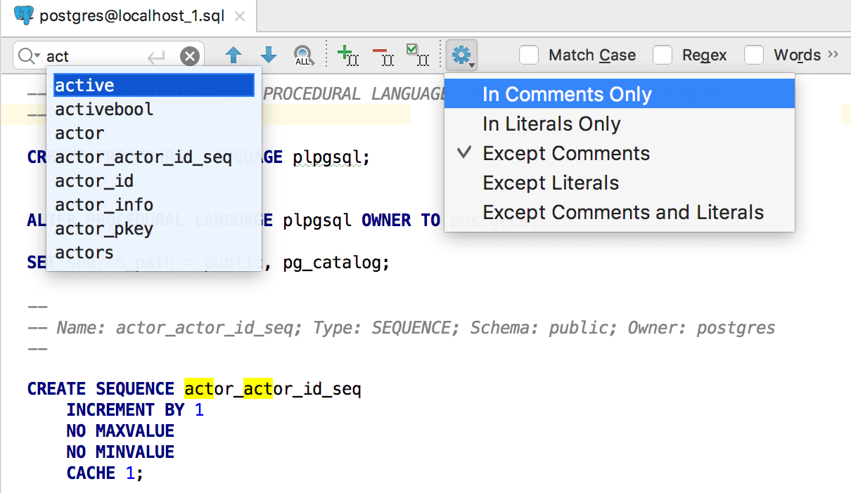Exclude comments and literals Exclude comments and literals