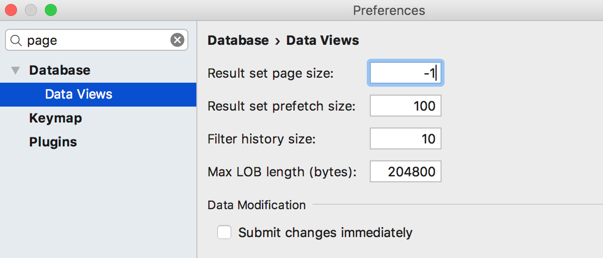 Configure the result page size Configure the result page size