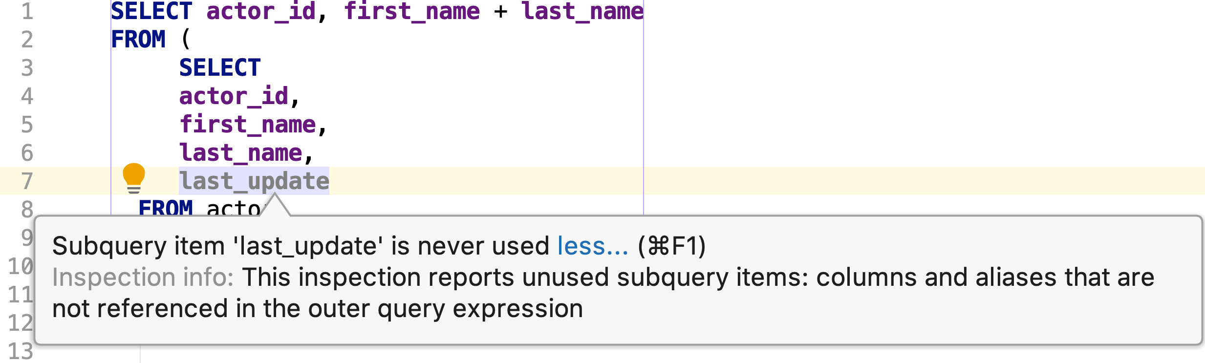 Unused subquery item Unused subquery item