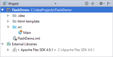 Flash module shown in the Project tool window