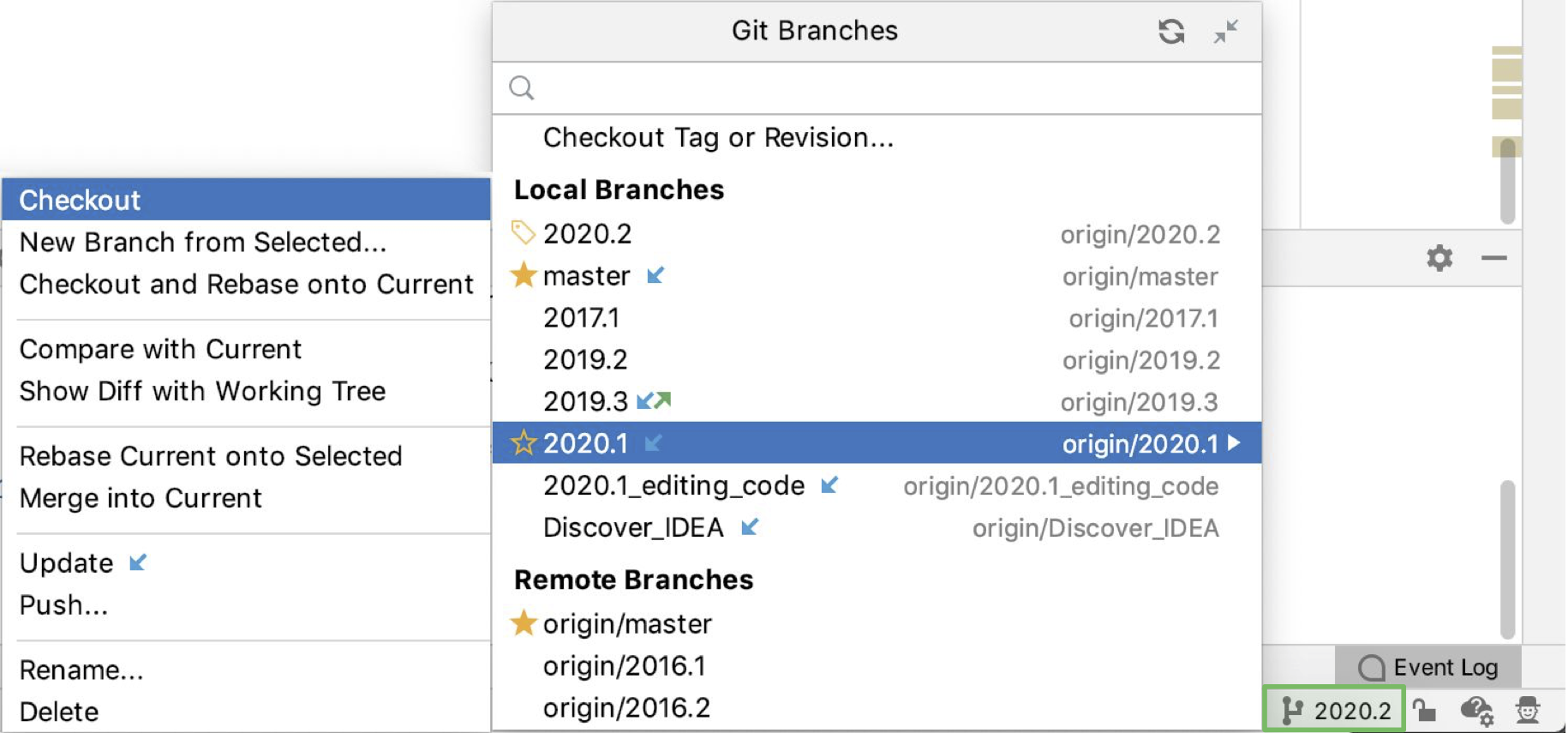 Manage Git Branches Help Clion